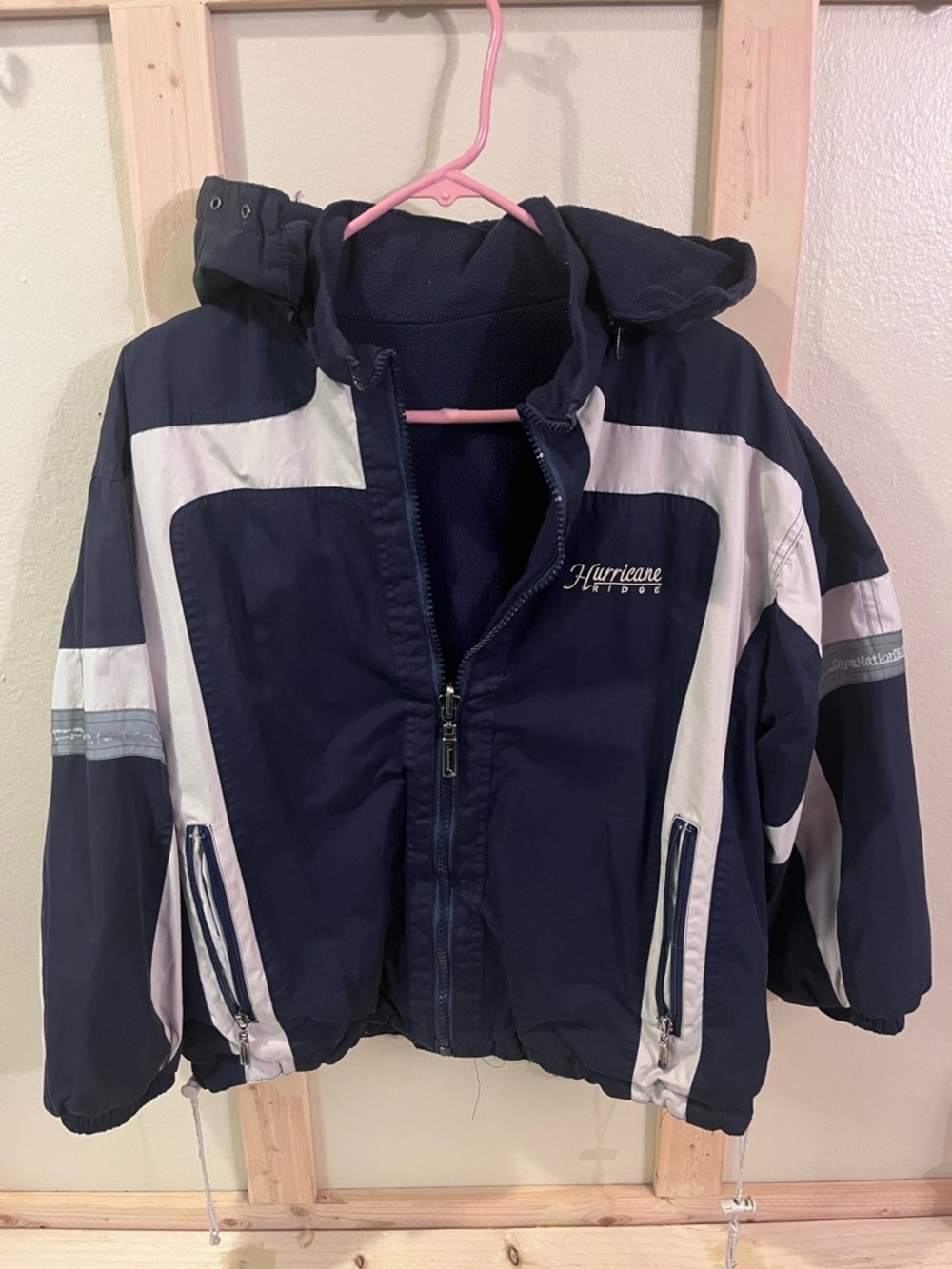 Vintage Hurricane Ridge Olympic National Park Jacket Navy Blue White Hooded Med
